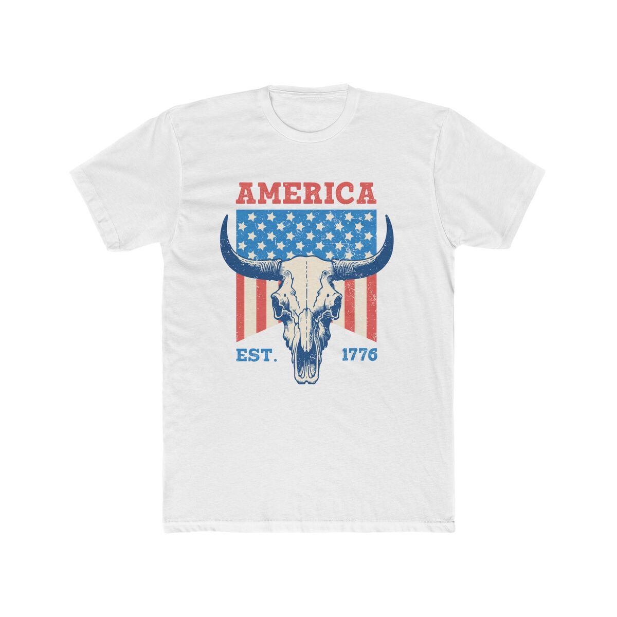 America Est. 1776 Cow Skull Men Cotton Crew Tee