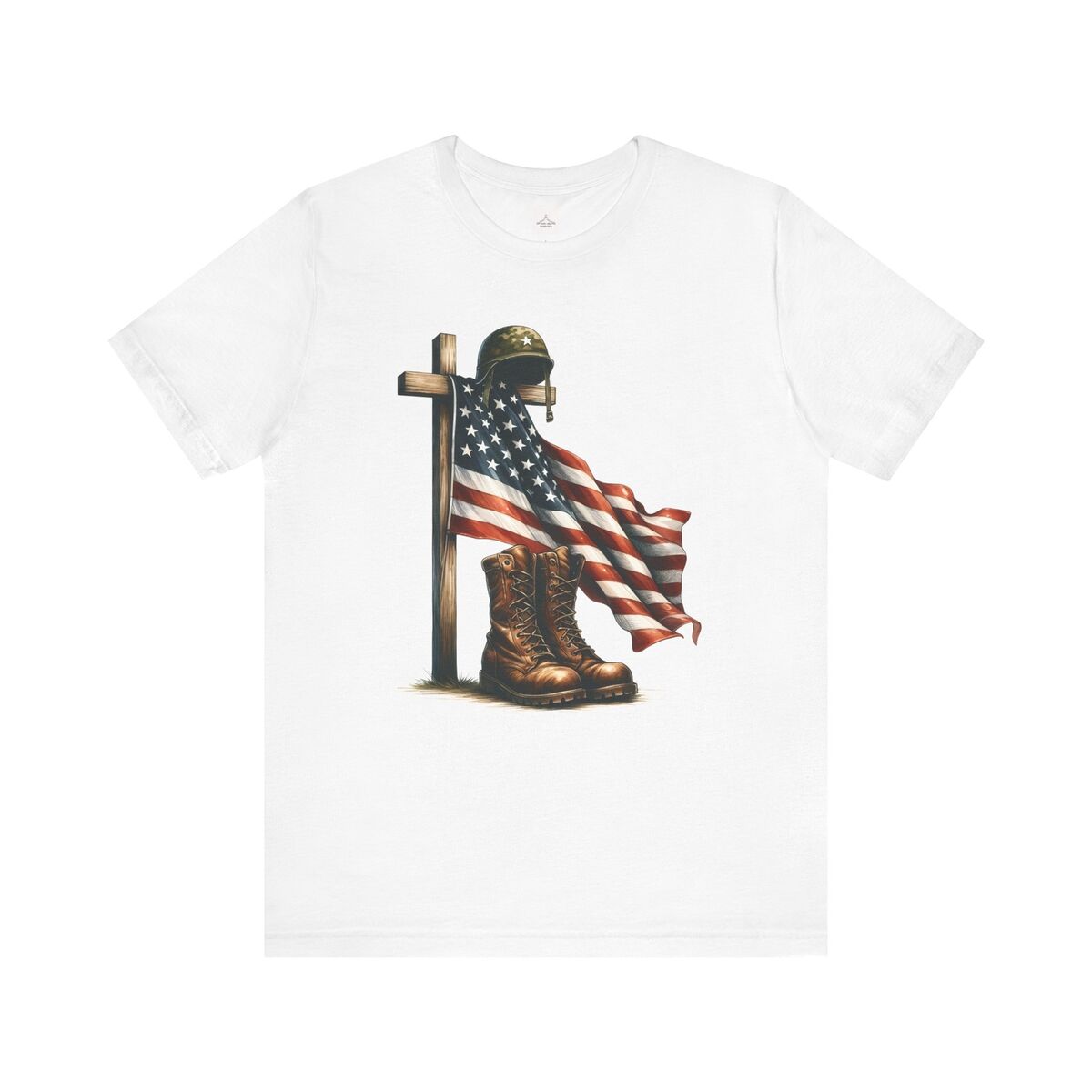 American Flag Military Boots Helmet Unisex Jersey Short Sleeve Tee