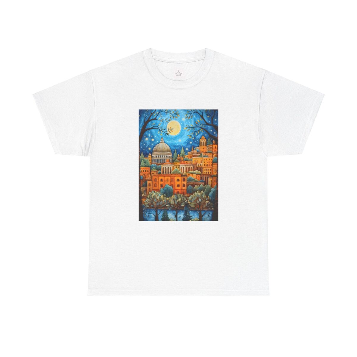 Artistic Unisex Heavy Cotton Tee - Moonlit City Graphic Shirt Gift For Art