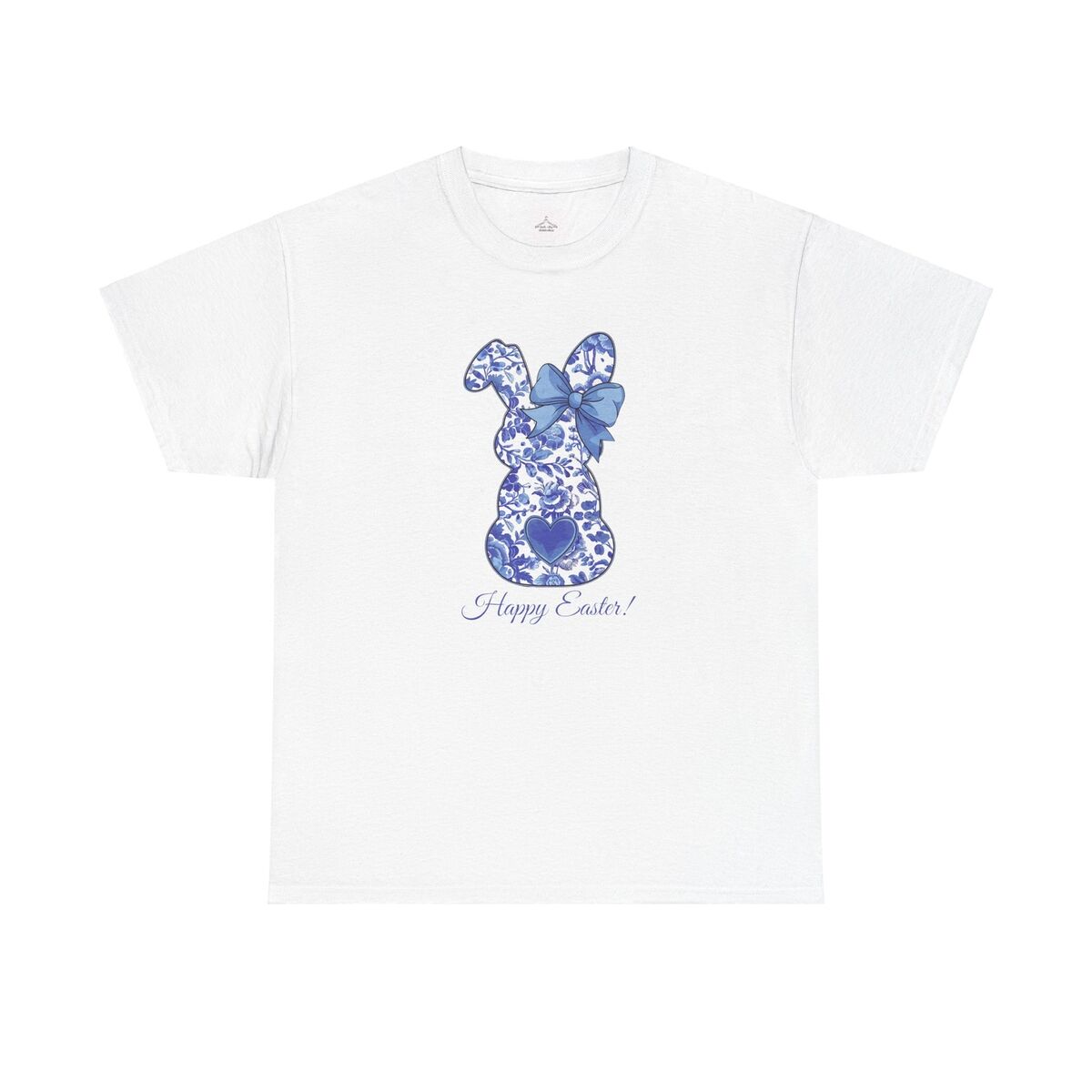 Blue Bunny Bow Happy Easter Unisex Heavy Cotton Tee