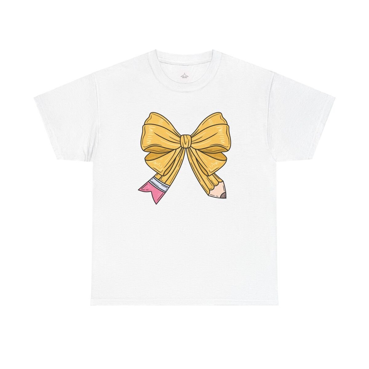 Chic Yellow Bow Pencil Unisex Heavy Cotton Tee Casual Graphic Shirt Gift For