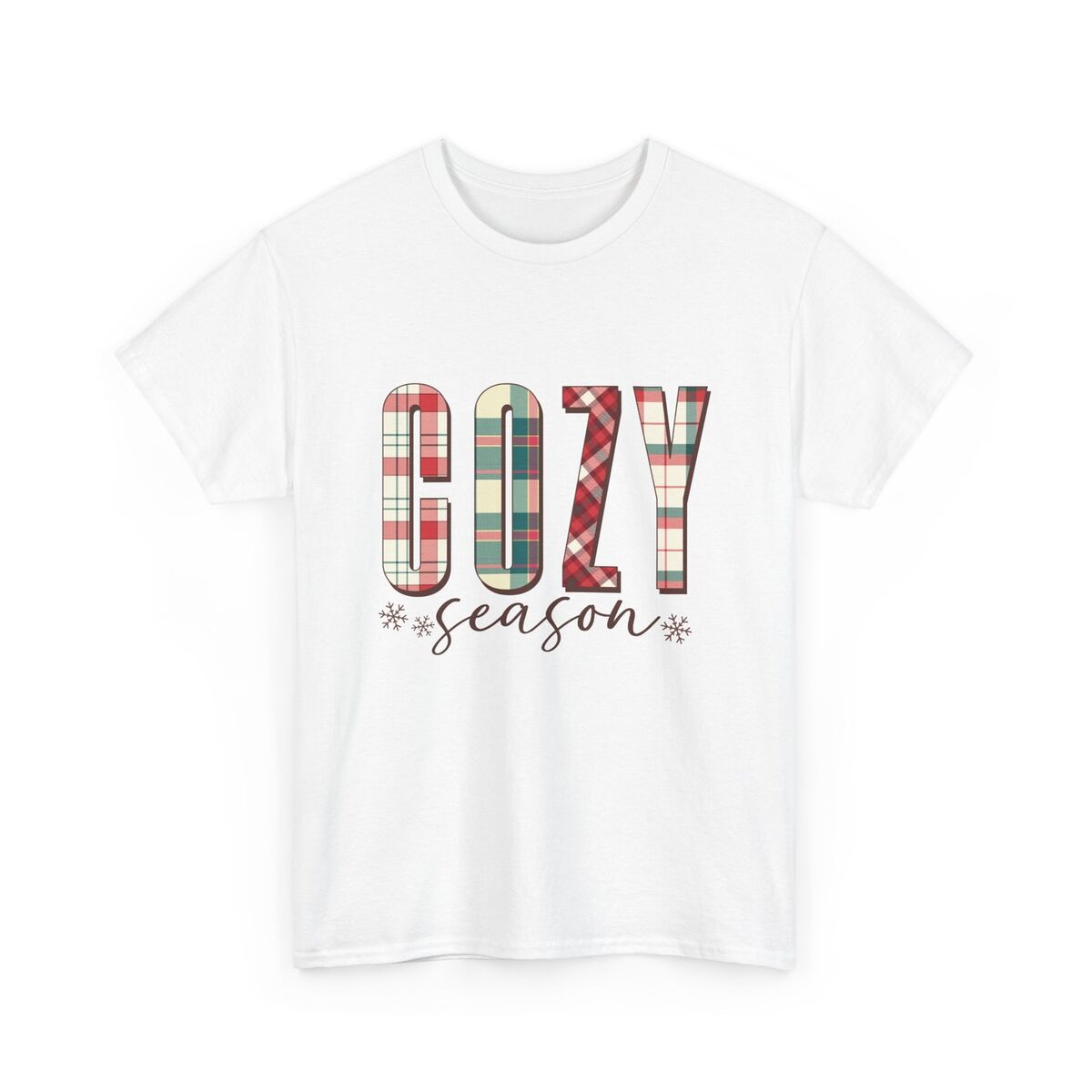 Cozy-Season-Christmas-Plaid-Unisex-Heavy-Cotton-Tee-1