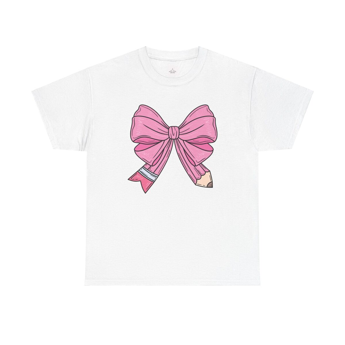 Cute Pink Bow Pencil Unisex Heavy Cotton Tee Casual Wear Gift For Her