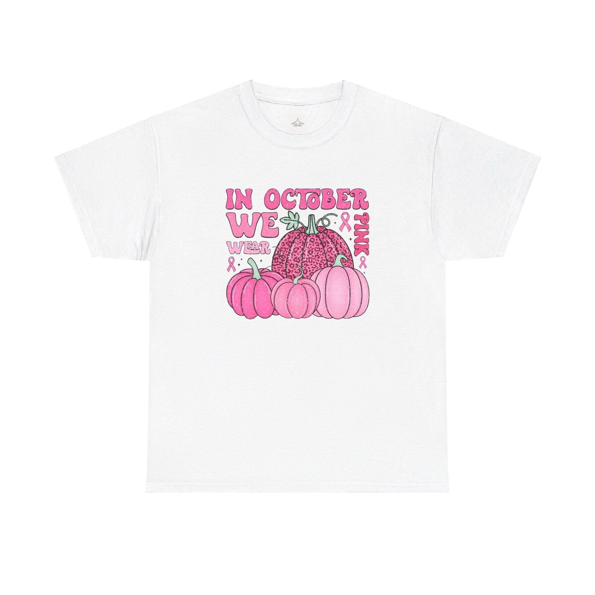 In October We Wear Pink Pumpkins Cancer Awareness Unisex Heavy Cotton Tee