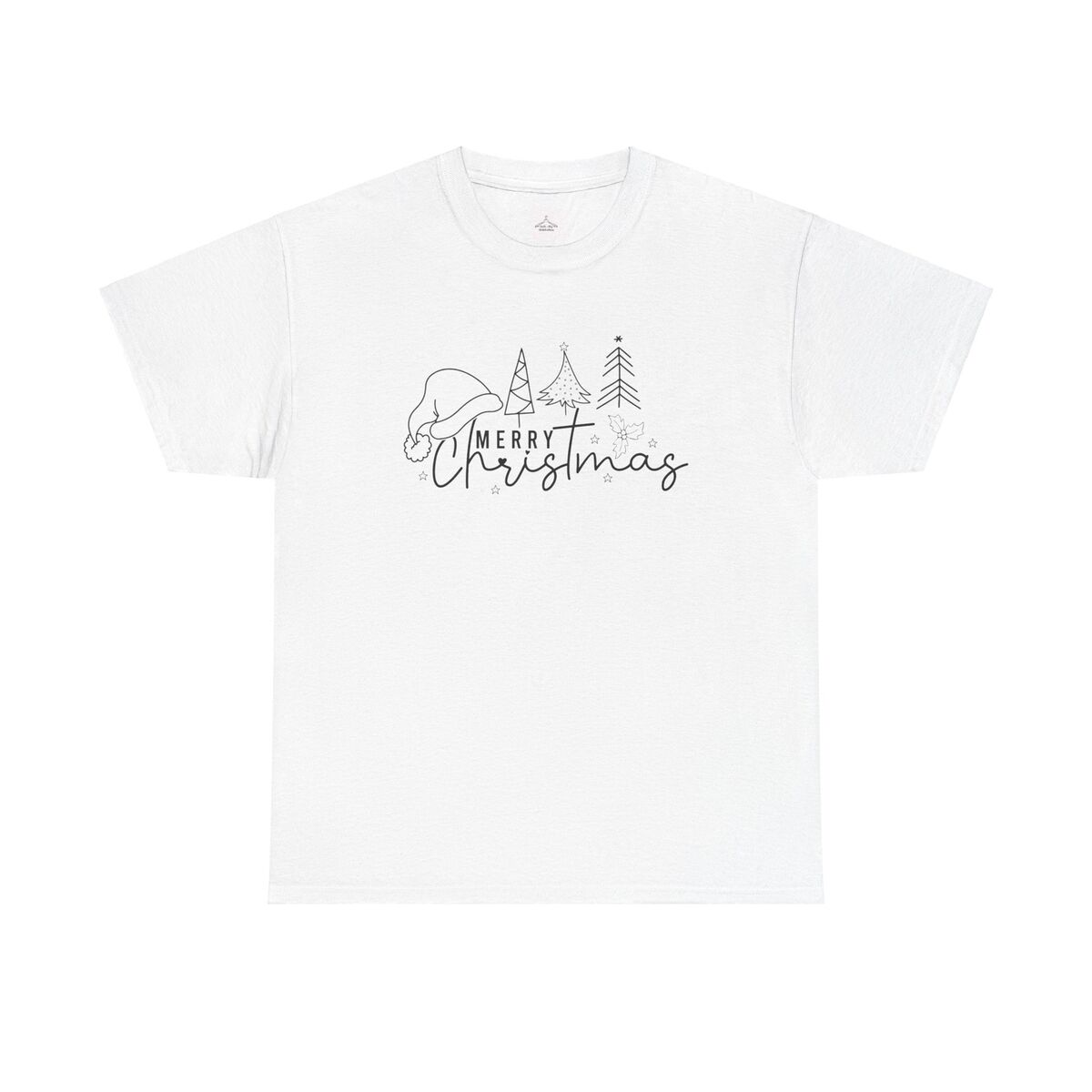 Merry Christmas Fine Line Drawing Unisex Heavy Cotton Tee