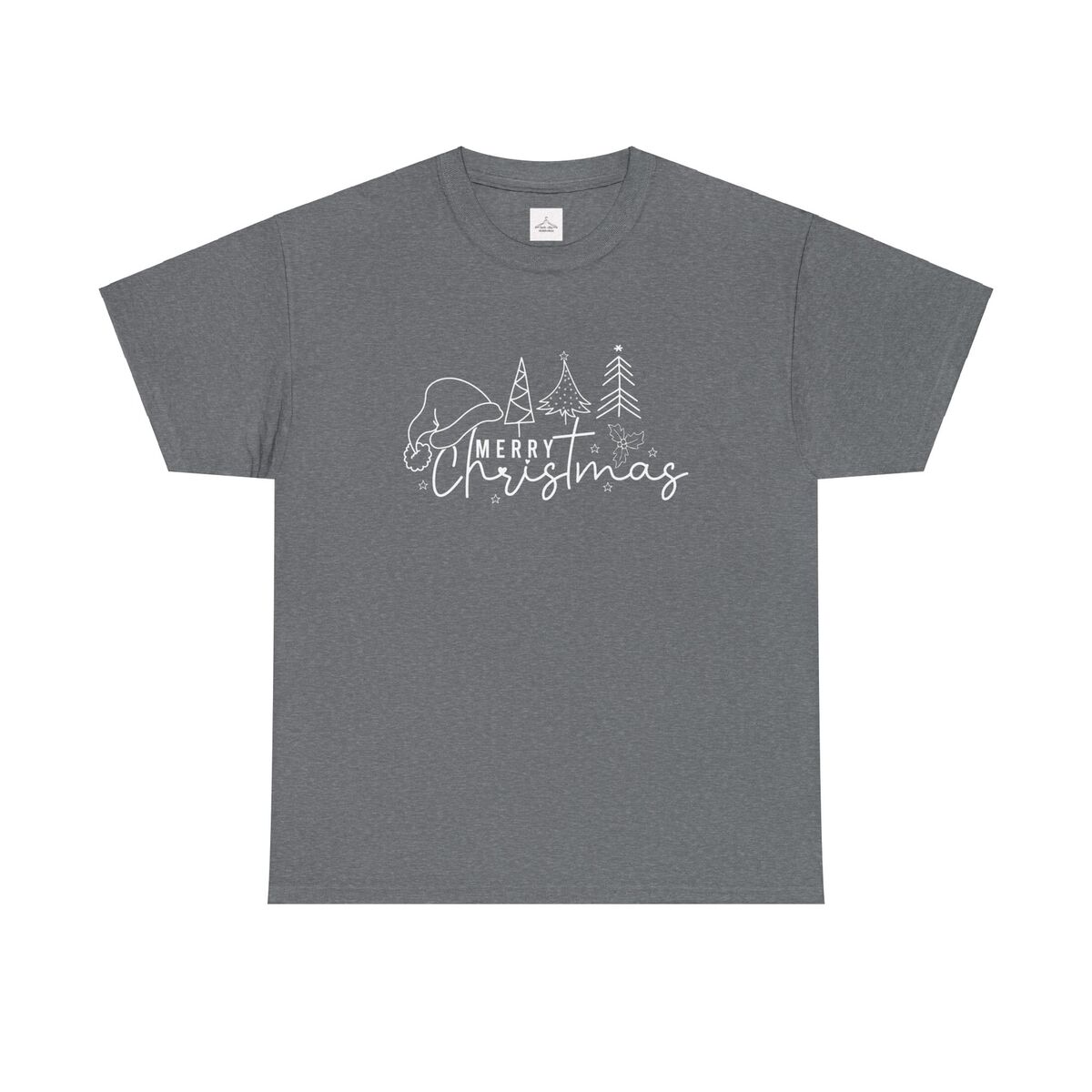 Merry Christmas White Fine Line Drawing Unisex Heavy Cotton Tee