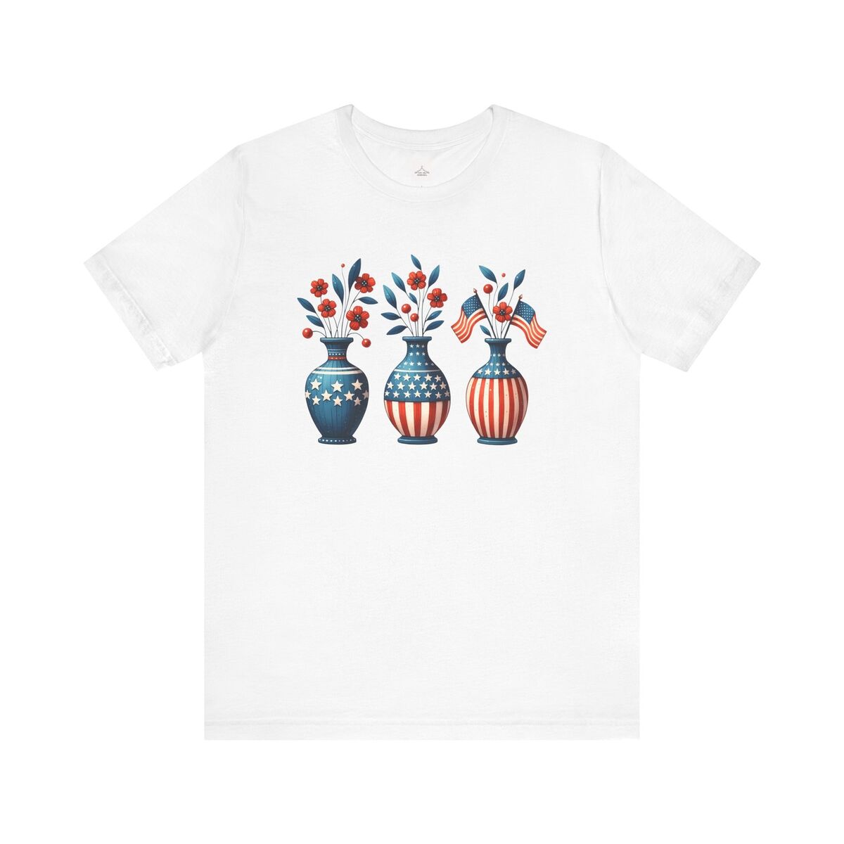 Red White And Blue Patriotic Floral Unisex Jersey Short Sleeve Tee