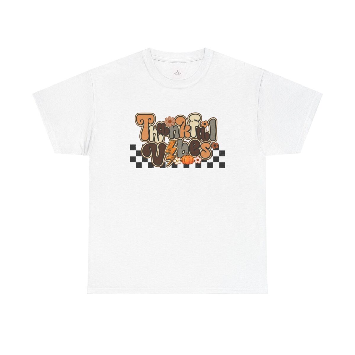 Thankful Vibes Retro Checkered Unisex Heavy Cotton Tee