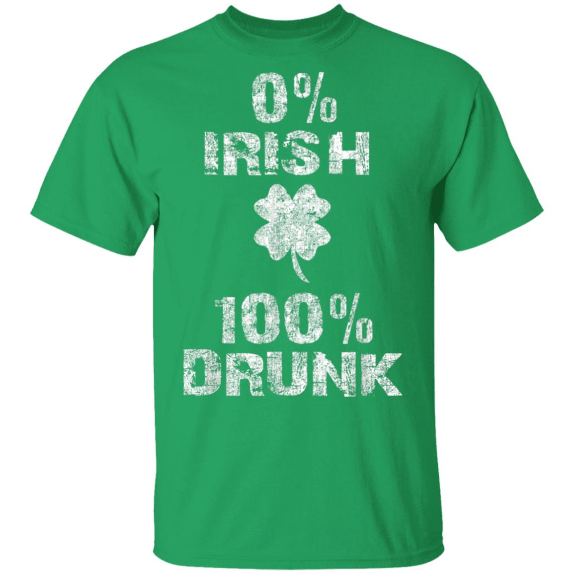 0 Irish 100 Drunk Shamrock St. Patricks Day T-Shirt Cotton Tee