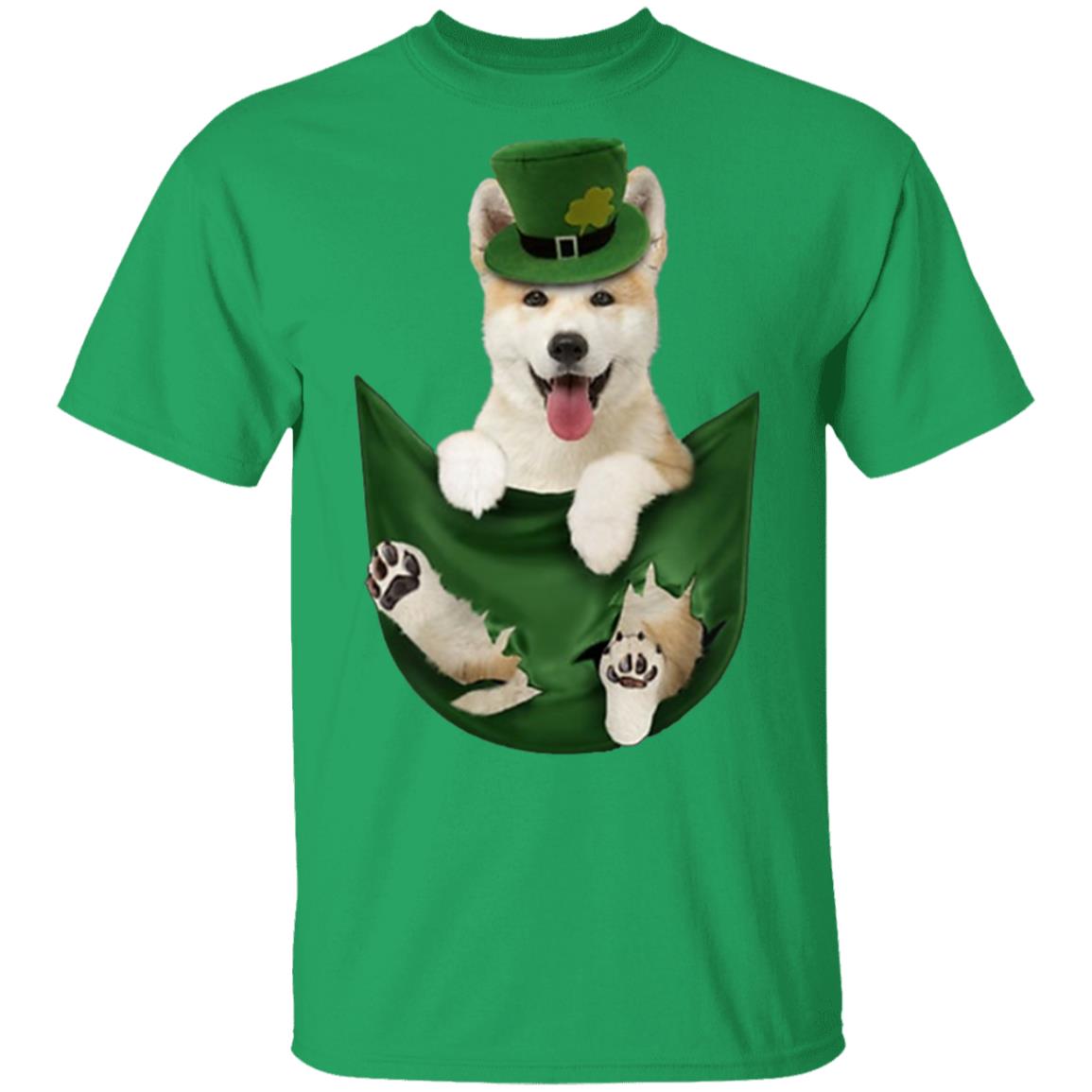 Akita In Your Pocket St Patricks Day Dog Lover T-Shirt Cotton Tee