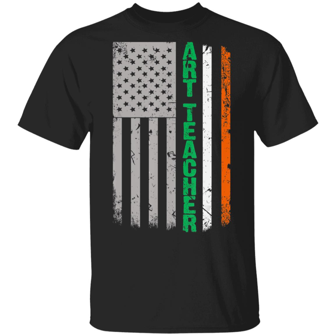 Art Teacher Irish American Flag Saint Patricks Day T-Shirt Cotton Tee