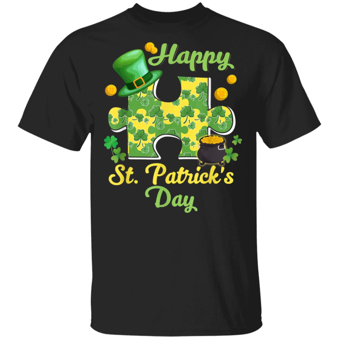 Autism Puzzle Wearing Laprechaun Hat St Patricks Day T-Shirt