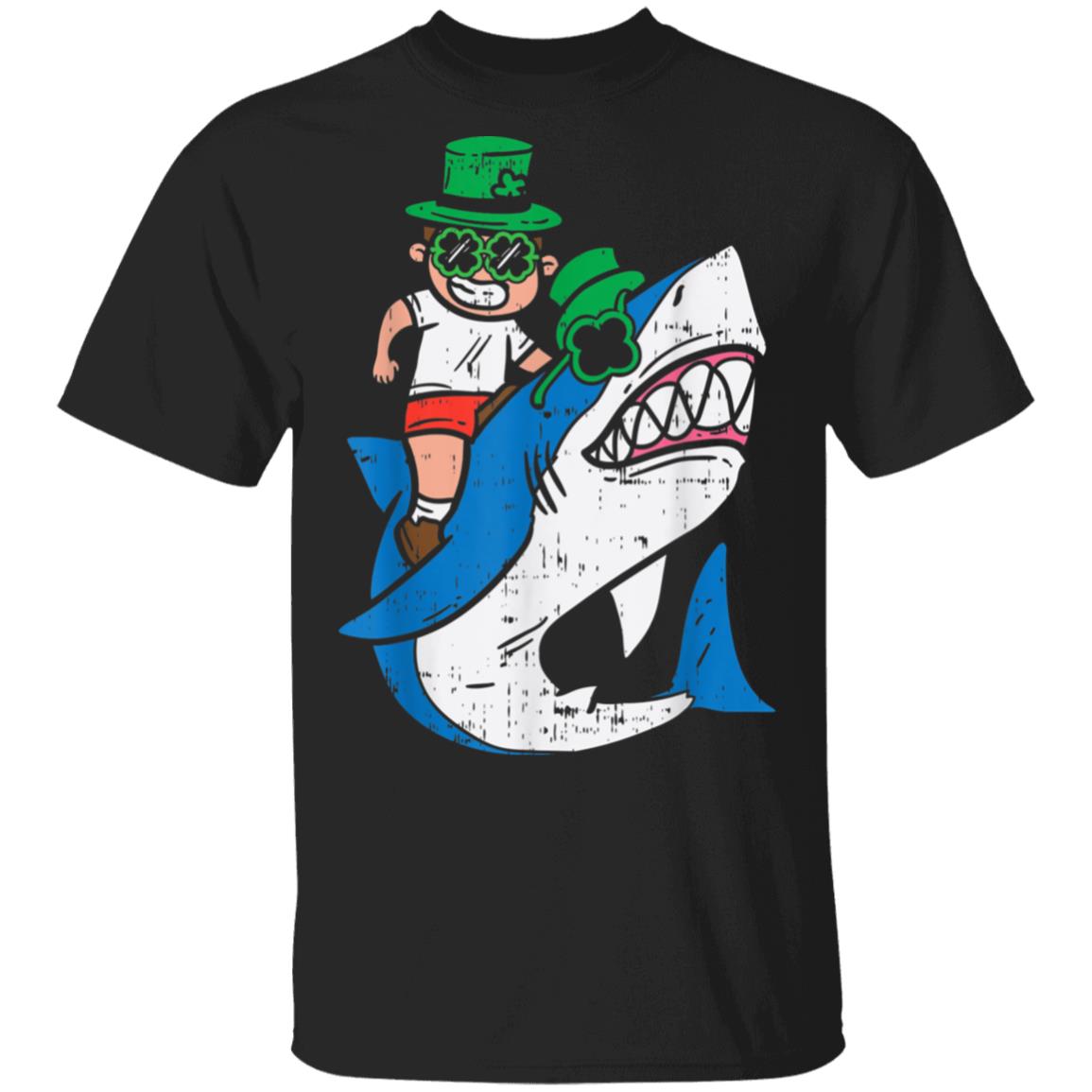 Boy Riding Irish Shark Funny St Patricks Day Kids T-Shirt