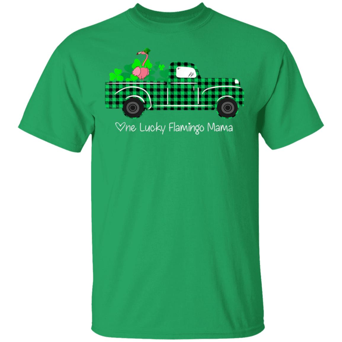 Buffalo-Plaid-Truck-One-Lucky-Flamingo-Mama-St-Patricks-Day-T-Shirt-1