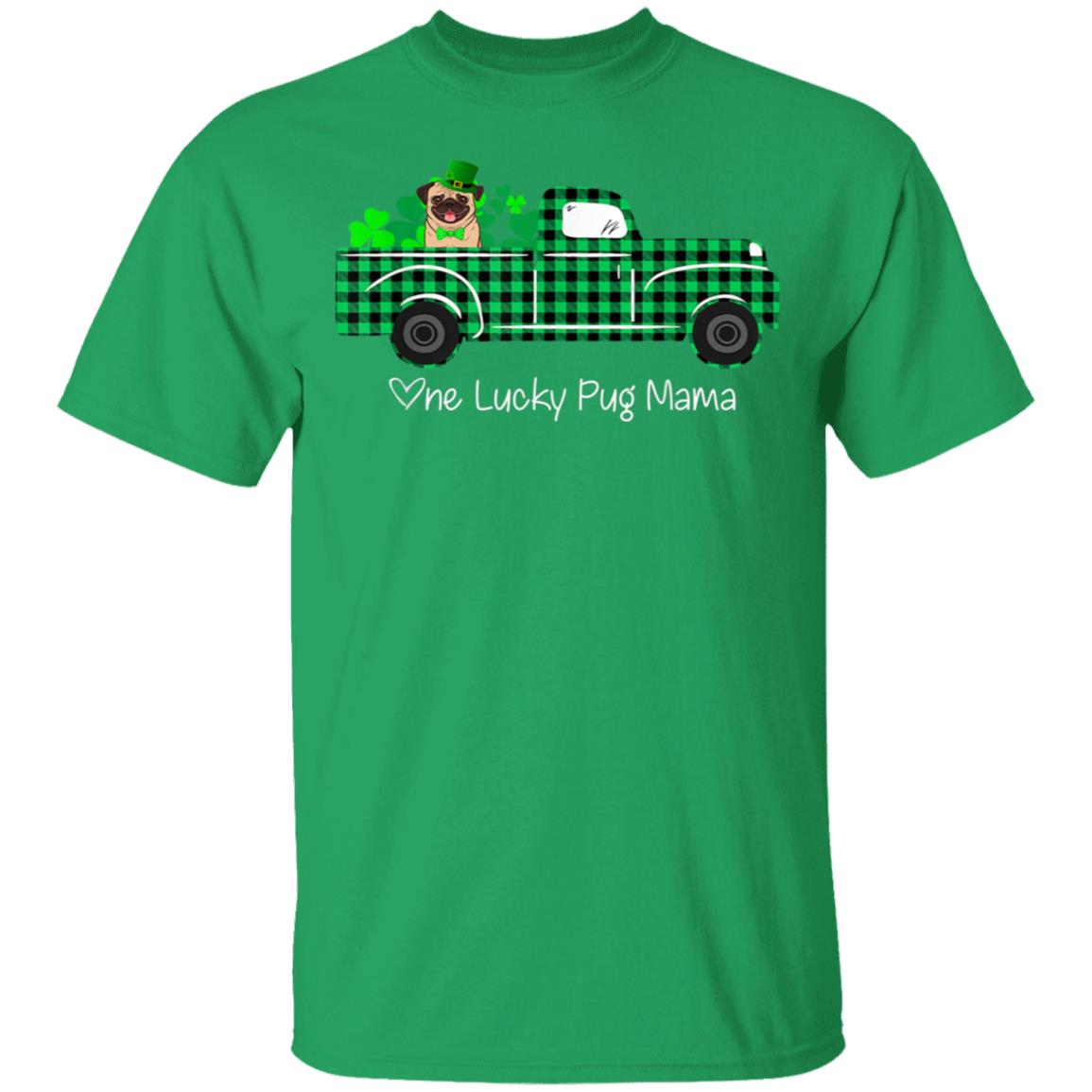 Buffalo-Plaid-Truck-One-Lucky-Pug-Mama-St-Patricks-Day-T-Shirt-1