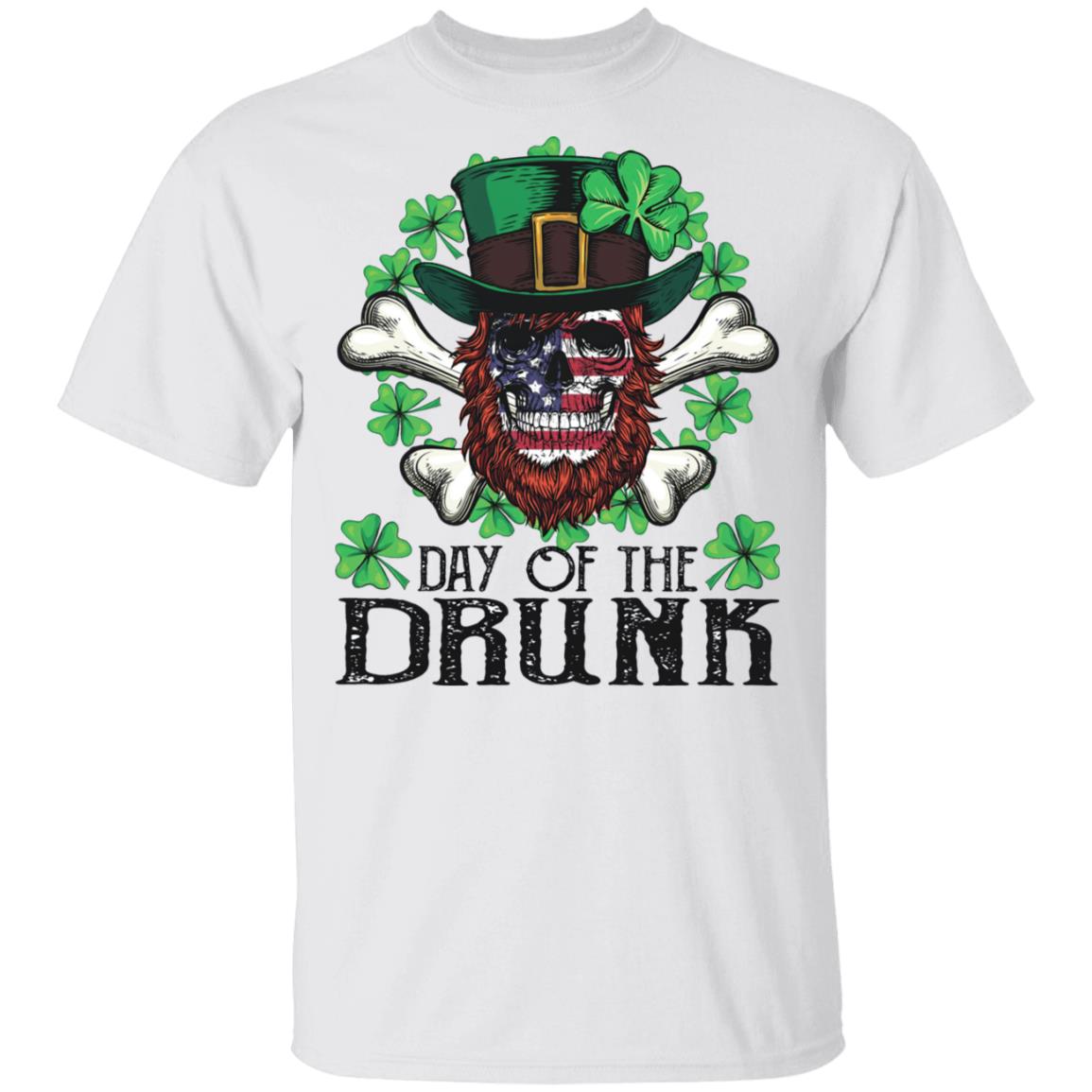 Day Of The Drunk American Flag Skull Patrick's Day T-Shirt Cotton Tee