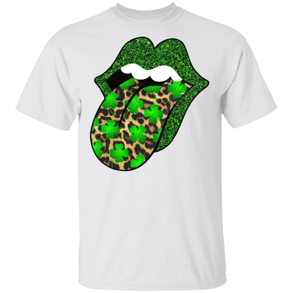 Green Glitter Lips Leopard Rolling Stones Cute Saint Patrick's Day T-Shirt Cotton Tee