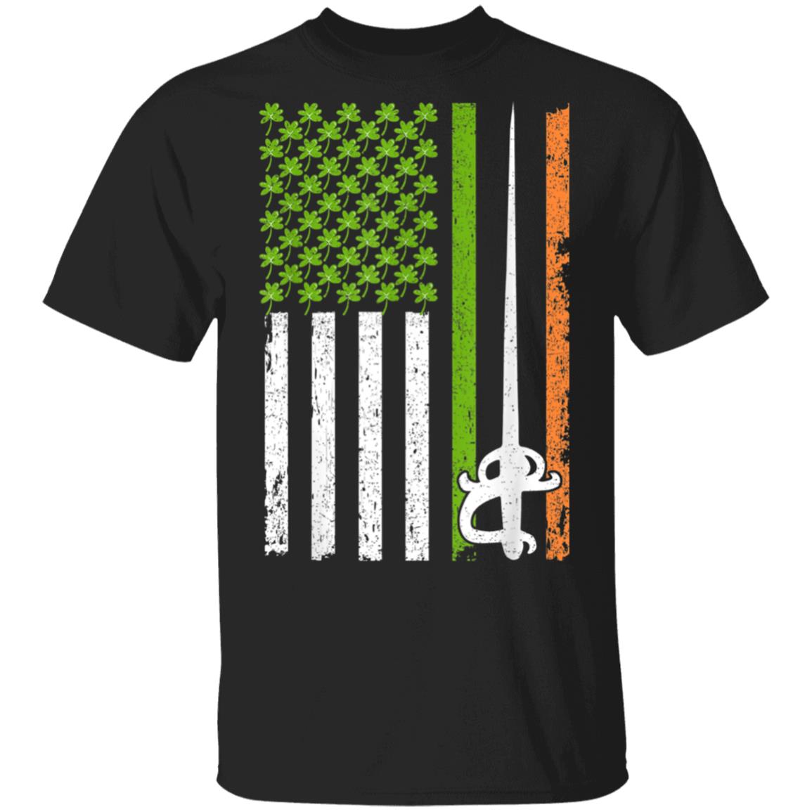 Irish Fencing American Flag Saint Patricks Day T-Shirt Cotton Tee