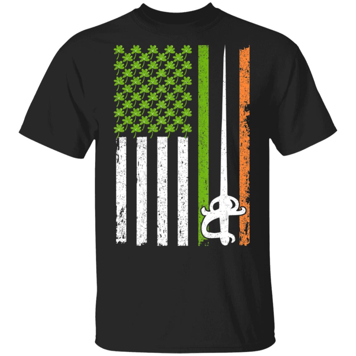 Irish Fencing American Flag Saint Patricks Day T-Shirt Cotton Tee