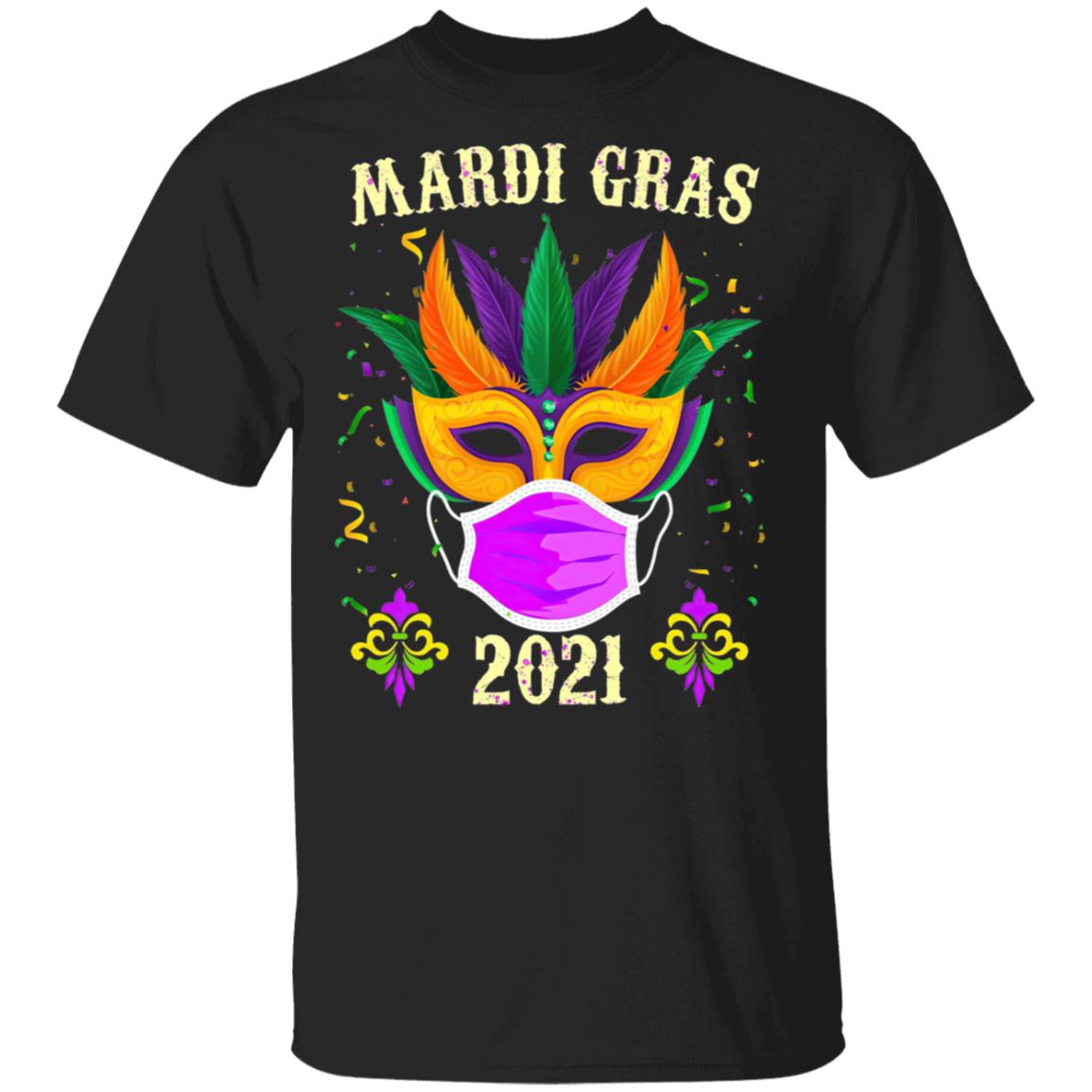 Mardi Gras Costume Let Shenanigans Begin Mask 2021 T-Shirt Cotton Tee