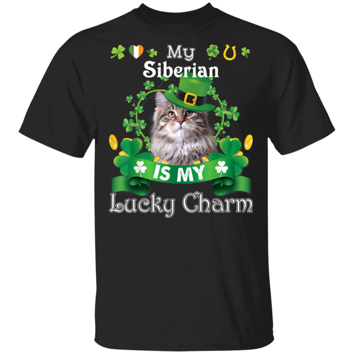 My Siberian Cat Is Lucky Charm Leprechaun St Patrick Day T-Shirt