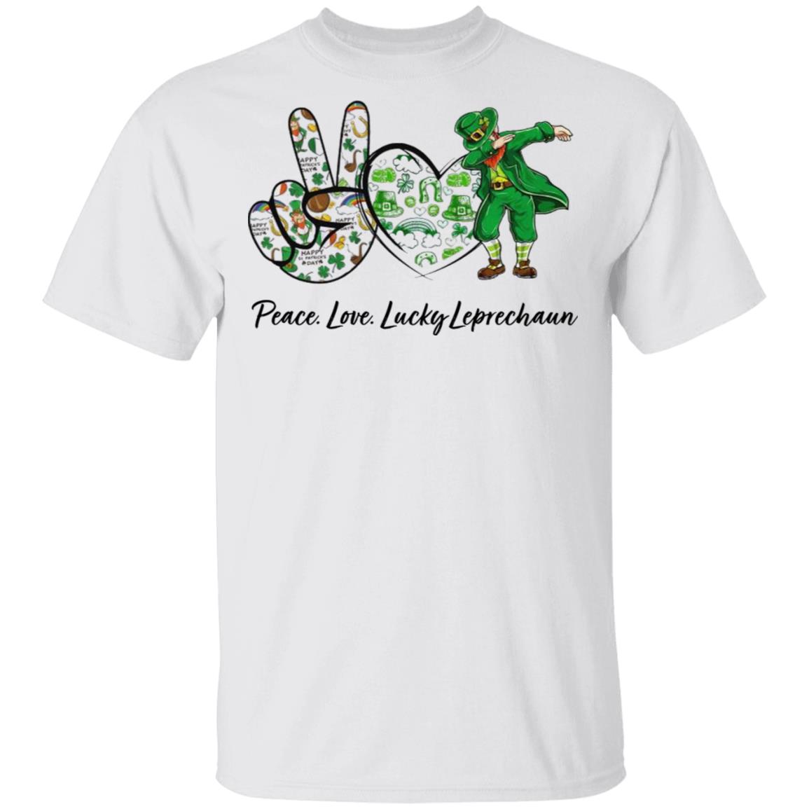 Peace Love Lucky Leprechaun Patricks Day T-Shirt Cotton Tee