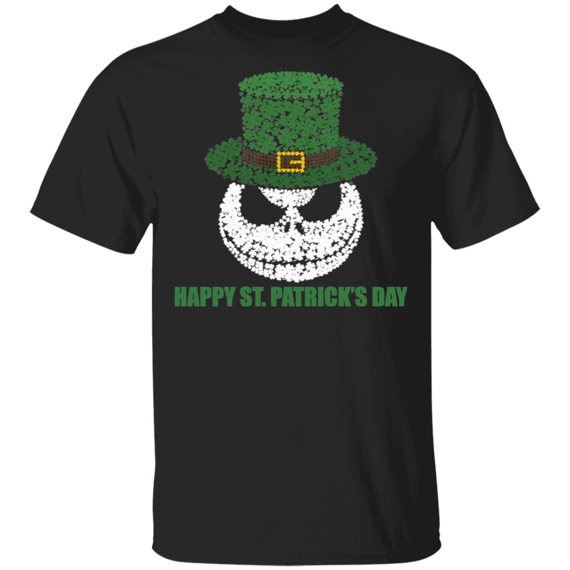Skellington Head Irish Four-Leaf Clover Nightmare Before Christmas Happy St Patrick's Day T-Shirt Cotton Tee