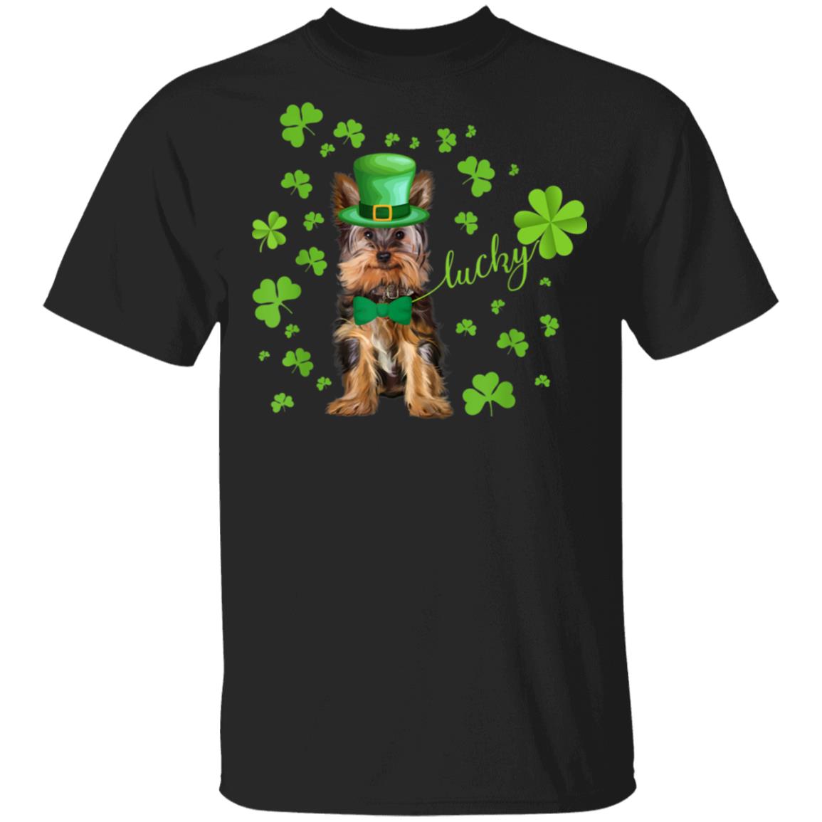 St Patrick Day Terrier Lucky Shamrock Funny Dog T-Shirt Cotton Tee